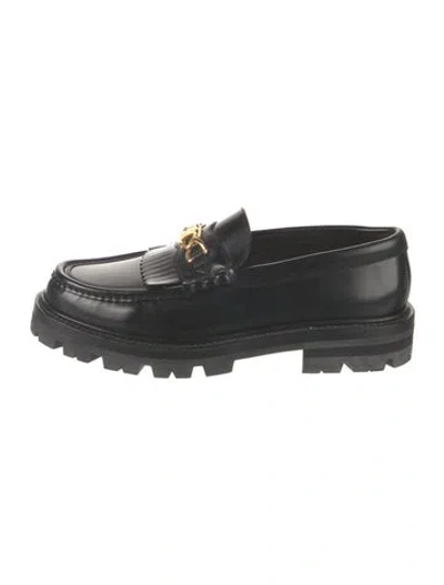 Pre-owned Celine Leather Fringe Trim Accent Loafers In Black