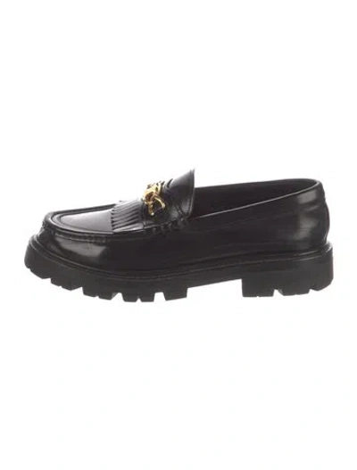 Pre-owned Celine Leather Fringe Trim Accent Loafers In Black