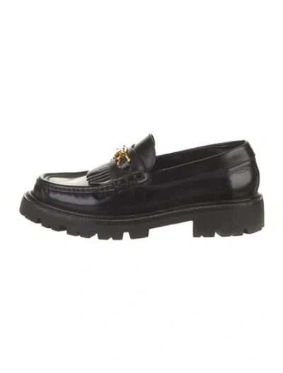 Pre-owned Celine Leather Fringe Trim Accent Loafers In Black