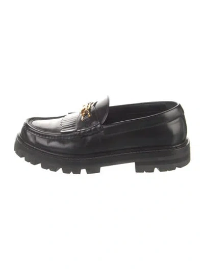 Pre-owned Celine Leather Fringe Trim Accent Loafers In Black