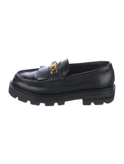 Pre-owned Celine Leather Fringe Trim Accent Loafers In Black