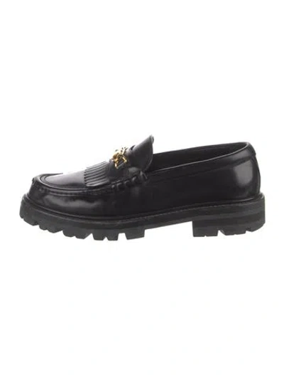 Pre-owned Celine Leather Fringe Trim Accent Loafers In Black