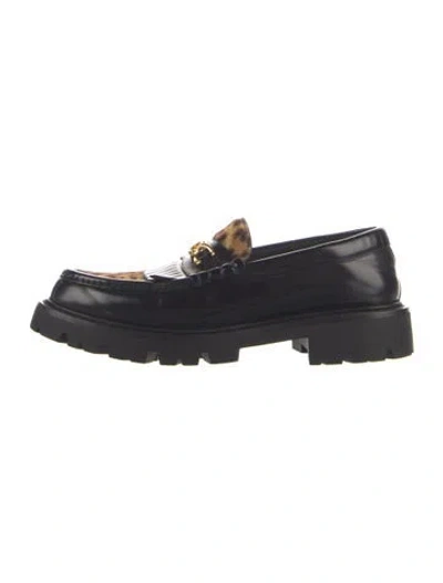 Pre-owned Celine Leather Fringe Trim Accent Loafers In Black