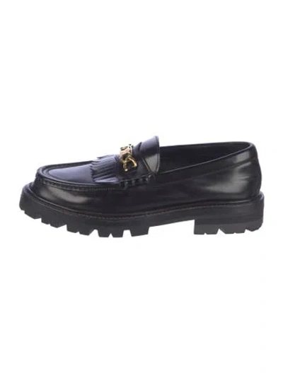Pre-owned Celine Leather Fringe Trim Accent Loafers In Black