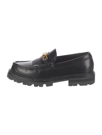 Pre-owned Celine Leather Fringe Trim Accent Loafers In Black