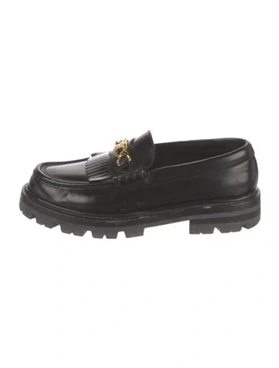 Pre-owned Celine Leather Fringe Trim Accent Loafers In Black