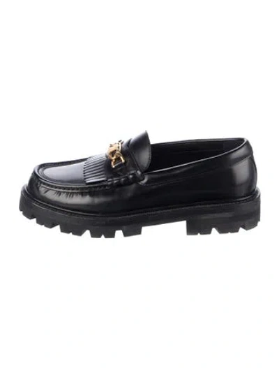 Pre-owned Celine Leather Fringe Trim Accent Loafers In Black