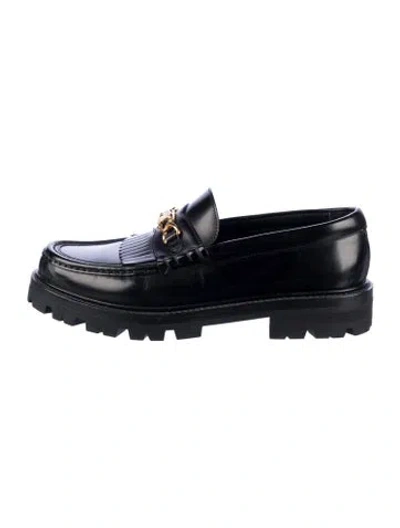 Pre-owned Celine Leather Fringe Trim Accent Loafers In Black