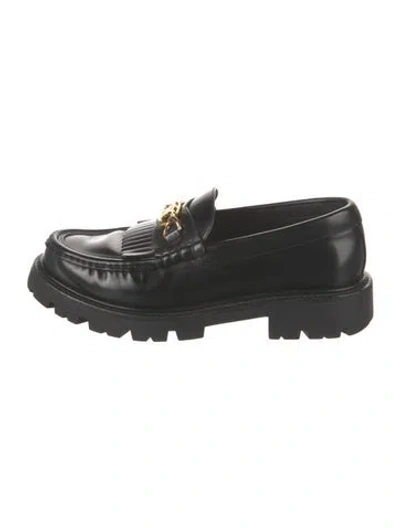 Pre-owned Celine Leather Fringe Trim Accent Loafers In Black