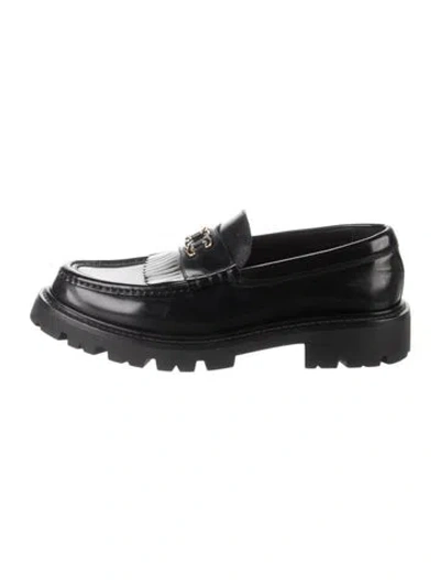 Pre-owned Celine Leather Fringe Trim Accent Loafers In Black