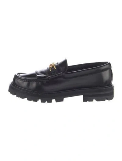 Pre-owned Celine Leather Fringe Trim Accent Loafers In Black