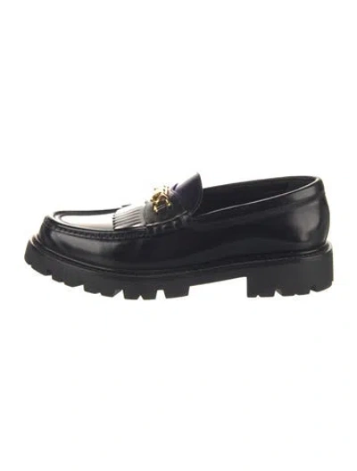 Pre-owned Celine Leather Fringe Trim Accent Loafers In Black