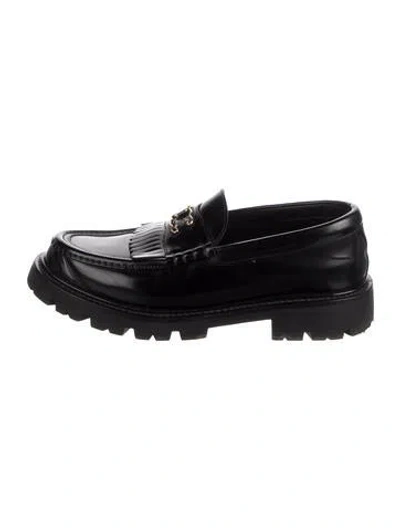 Pre-owned Celine Leather Fringe Trim Accent Loafers In Black