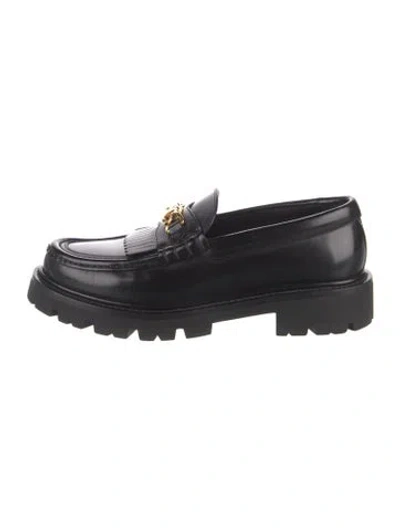 Pre-owned Celine Leather Fringe Trim Accent Loafers In Black