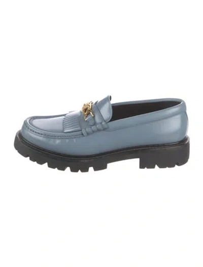 Pre-owned Celine Leather Fringe Trim Accent Loafers In Blue