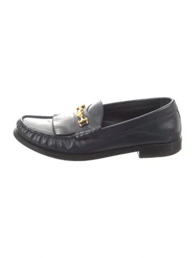 Pre-owned Celine Leather Fringe Trim Accent Loafers In Blue