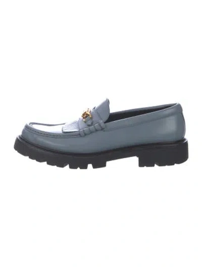 Pre-owned Celine Leather Fringe Trim Accent Loafers In Blue