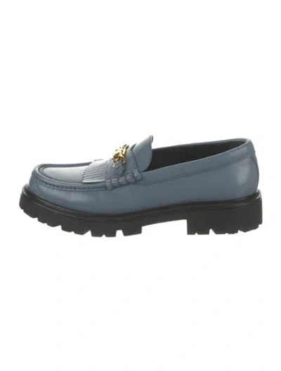 Pre-owned Celine Leather Fringe Trim Accent Loafers In Blue