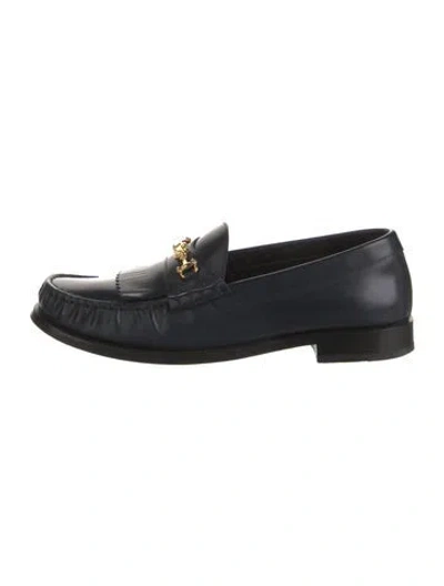 Pre-owned Celine Leather Fringe Trim Accent Loafers In Blue