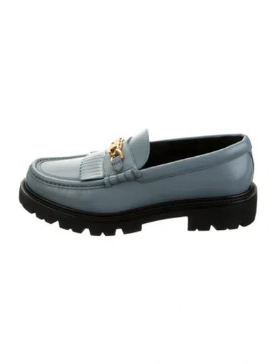 Pre-owned Celine Leather Fringe Trim Accent Loafers In Blue