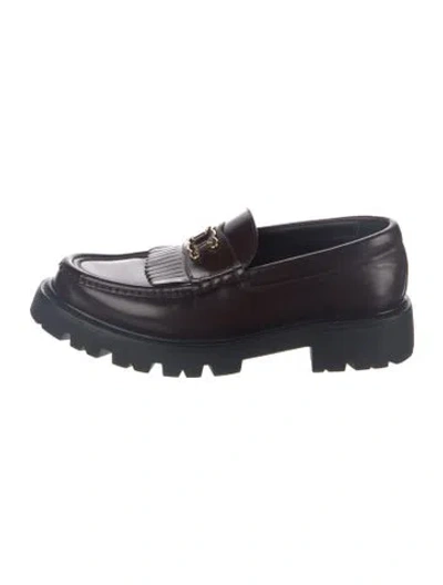 Pre-owned Celine Leather Fringe Trim Accent Loafers In Brown