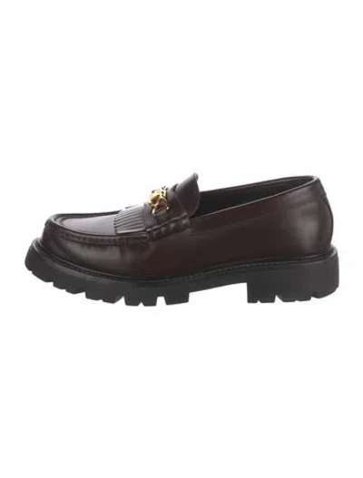 Pre-owned Celine Leather Fringe Trim Accent Loafers In Brown