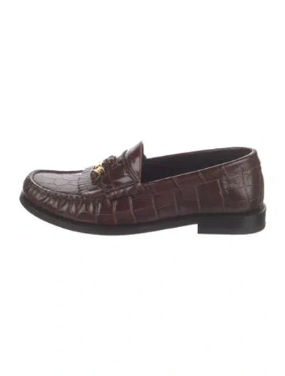 Pre-owned Celine Leather Fringe Trim Accent Loafers In Brown