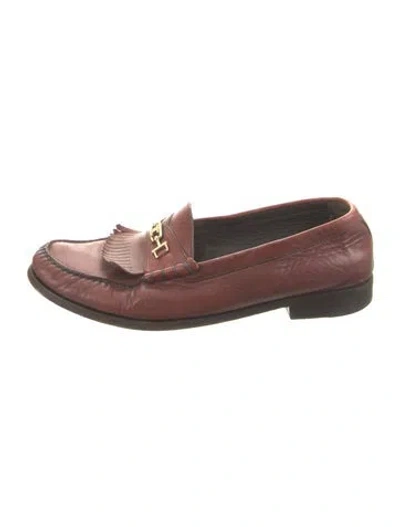 Pre-owned Celine Leather Fringe Trim Accent Loafers In Brown
