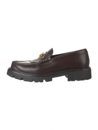 Pre-owned Celine Leather Fringe Trim Accent Loafers In Brown