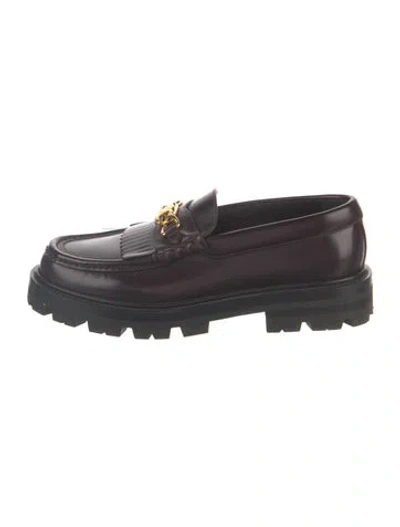 Pre-owned Celine Leather Fringe Trim Accent Loafers In Burgundy