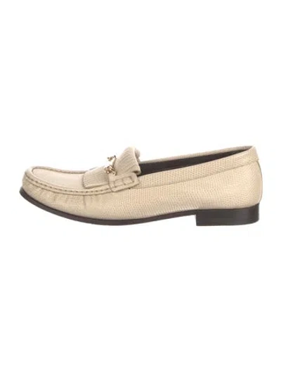 Pre-owned Celine Leather Fringe Trim Accent Loafers In Neutral