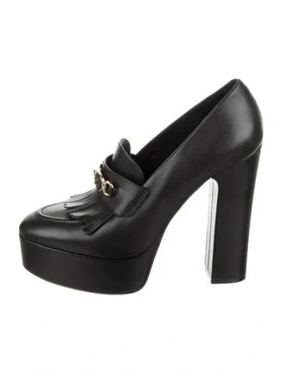 Pre-owned Celine Leather Fringe Trim Accent Pumps In Black