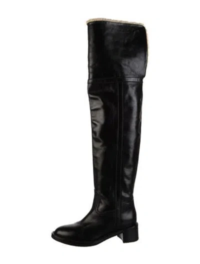 Pre-owned Celine Leather Fur Trim Boots In Black