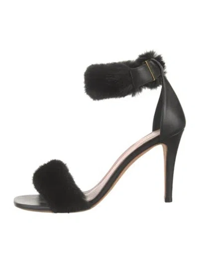 Pre-owned Celine Leather Fur Trim Sandals In Black