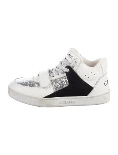 Pre-owned Celine Leather Glitter Accents Sneakers In White