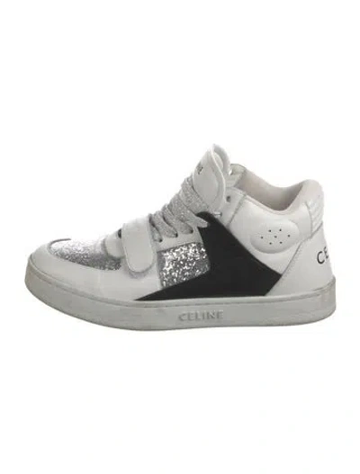 Pre-owned Celine Leather Glitter Accents Sneakers In White