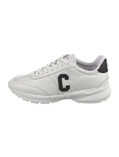 Pre-owned Celine Leather Graphic Print Athletic Sneakers In White