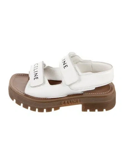 Pre-owned Celine Leather Graphic Print Sandals In White
