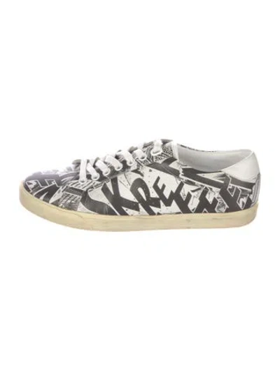 Pre-owned Celine Leather Graphic Print Sneakers In Grey/white
