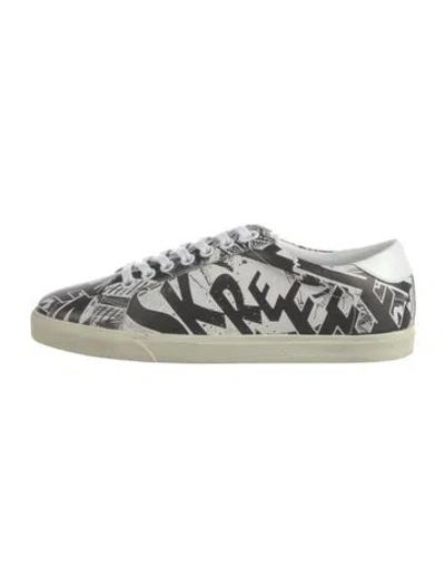 Pre-owned Celine Leather Graphic Print Sneakers In Grey/white
