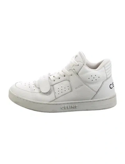 Pre-owned Celine Leather Graphic Print Sneakers In White