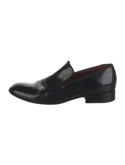Pre-owned Celine Leather Grosgrain Trim Loafers In Blue