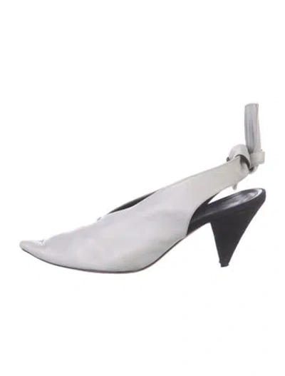 Pre-owned Celine Leather Grosgrain Trim Slingback Pumps In White