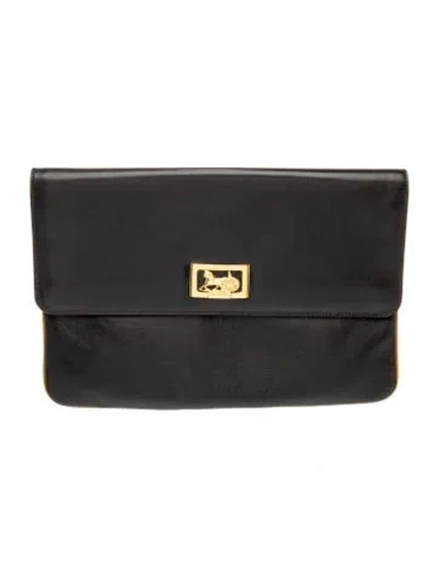 Pre-owned Celine Leather Horse Carriage Clutch Vintage In Black
