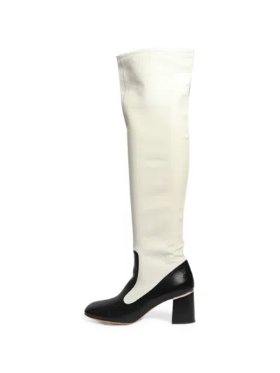 Pre-owned Celine Leather Knee-high Boots In White