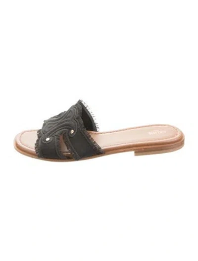 Pre-owned Celine Leather Lace Pattern Slides In Black