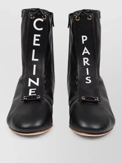 Celine Leather Lace-up Boots In Black