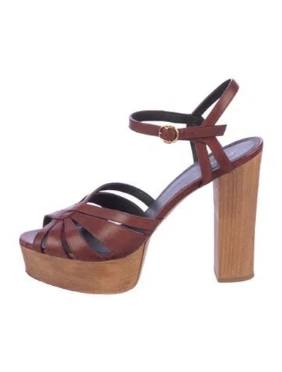 Pre-owned Celine Leather Lasercut Accents Sandals In Brown