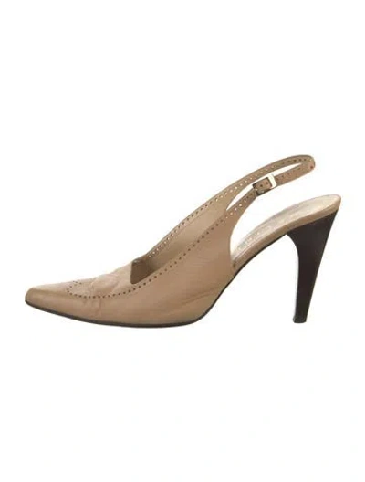 Pre-owned Celine Leather Lasercut Accents Slingback Pumps In Neutrals