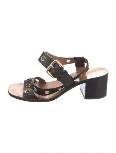 Pre-owned Celine Leather Lasercut Accents Slingback Sandals In Black